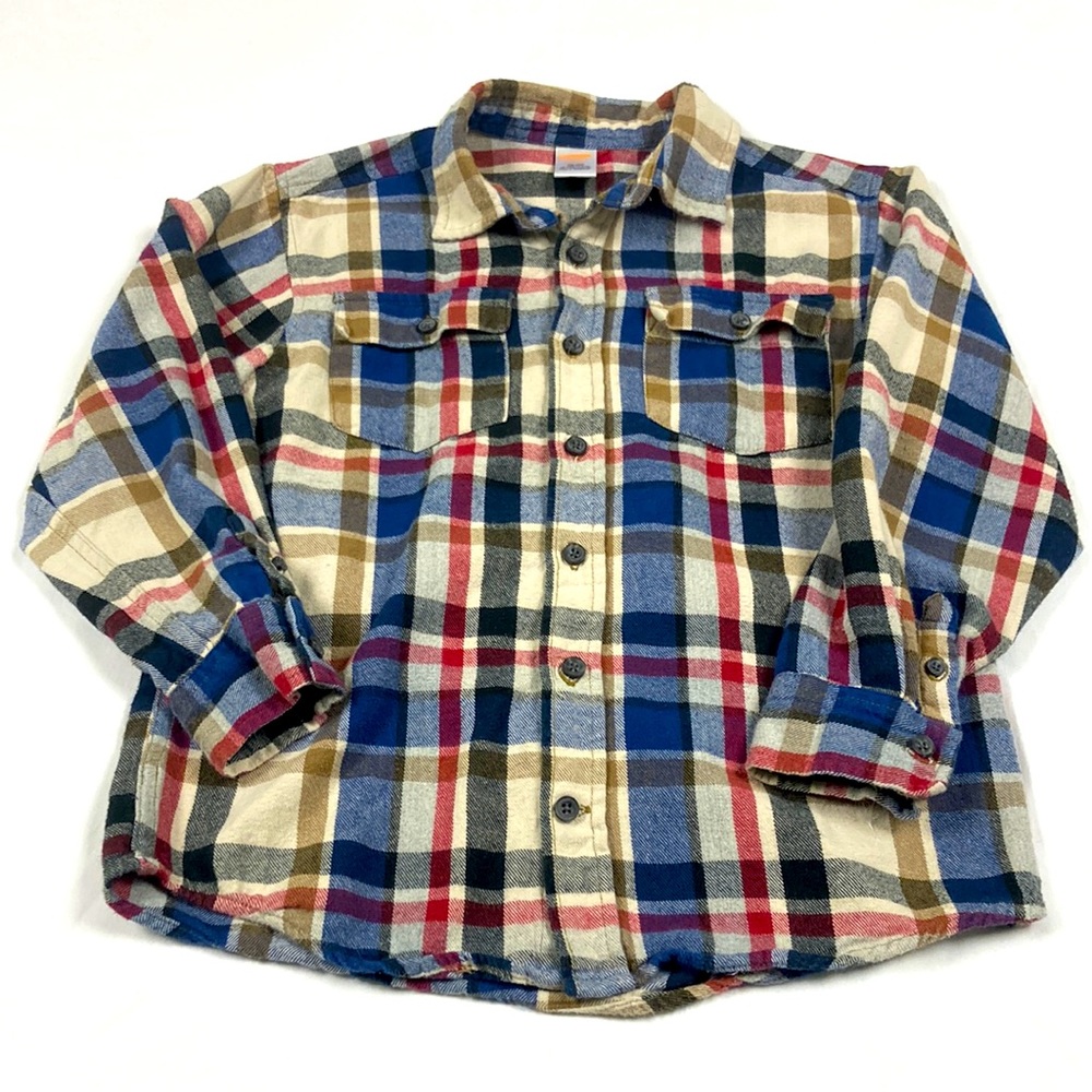 Gymboree boys long sleeve button down flannel plaid shirt size medium (7–8)